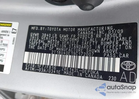 2009 Toyota Corolla Le from USA, damaged, VIN 2T1BU40E19C172007